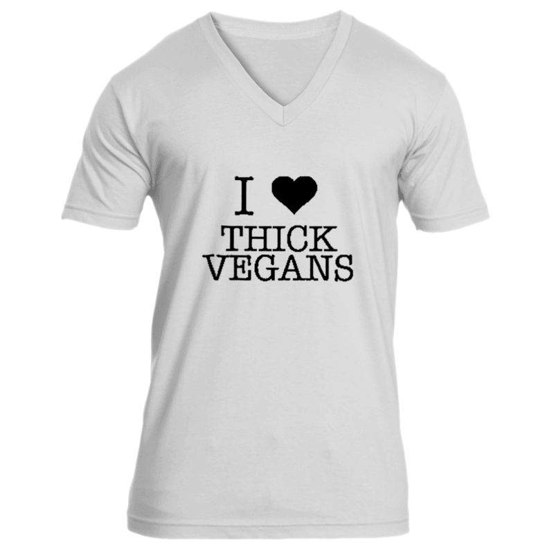 I Love Thick Vegans Unisex V-Neck with Black design