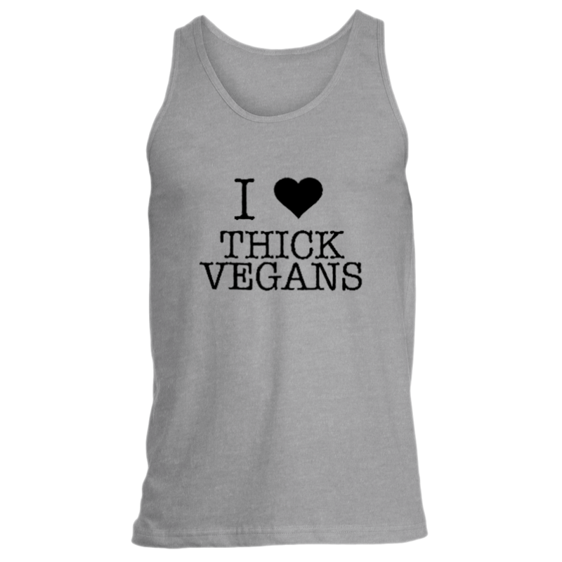 I Love Thick Vegans Unisex Tank Top with Black Design